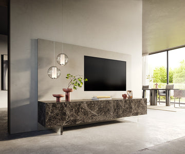 TV Stand Cuor 220cm Ceramic Emperador Extra Lucidato 1 Flap Door 2 Drawers Acryl Feet