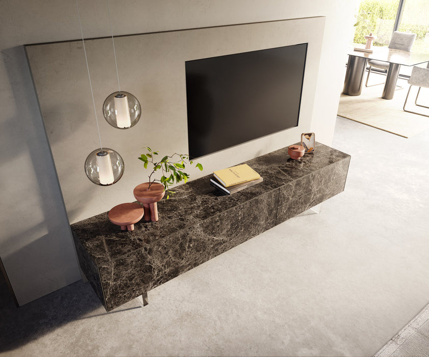 TV Stand Cuor 220cm Ceramic Emperador Extra Lucidato 1 Flap Door 2 Drawers Acryl Feet