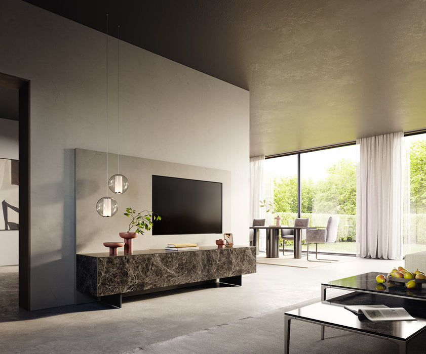 TV Stand Cuor 220cm Ceramic Emperador Extra Lucidato 1 Flap Door 2 Drawers Narrow Feet Black