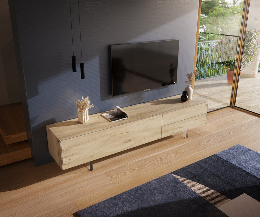 TV Stand Cuor 220cm Ceramic Sabbia Oak 1 Flap Door 2 Drawers Acryl Feet