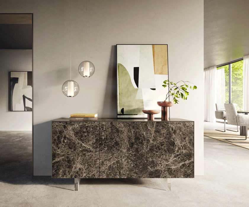 Sideboard Cuor 150cm Ceramic Emperador Extra Lucidato 3 Doors Acryl Feet