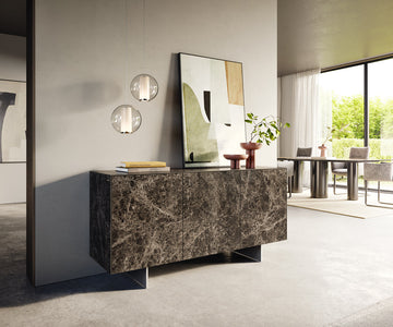 Sideboard Cuor 150cm Ceramic Emperador Extra Lucidato 3 Doors Narrow Feet Silver