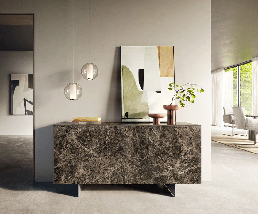 Sideboard Cuor 150cm Ceramic Emperador Extra Lucidato 3 Doors Narrow Feet Silver