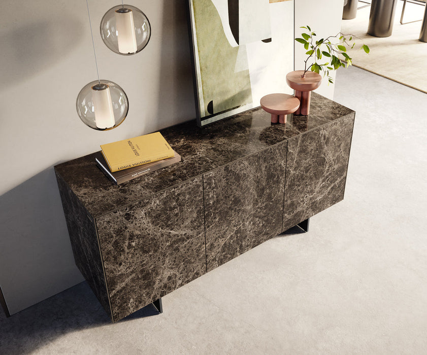 Sideboard Cuor 150cm Ceramic Emperador Extra Lucidato 3 Doors Narrow Feet Black