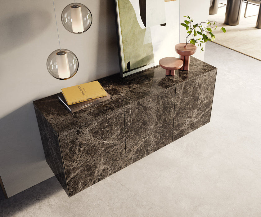 Floating Sideboard Cuor 150cm Ceramic Emperador Extra Lucidato 3 Doors