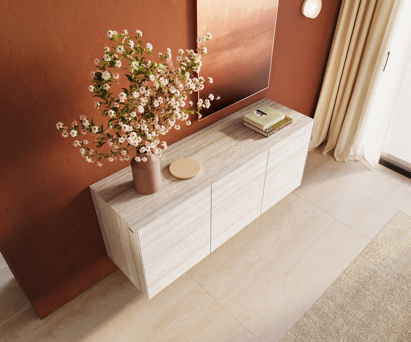 Floating Sideboard Cuor 150cm Ceramic Travertino Bianco 3 Doors