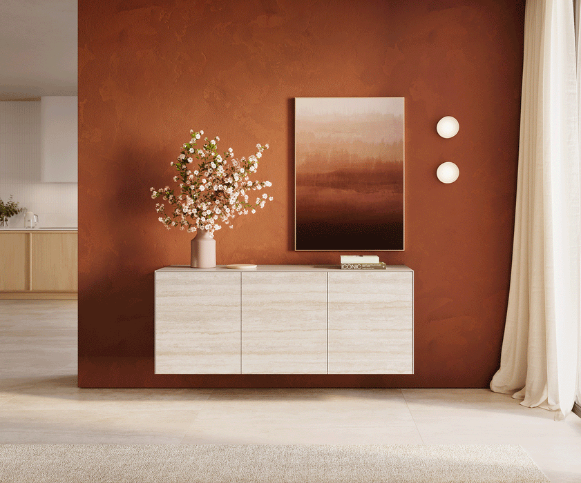 Floating Sideboard Cuor 150cm Ceramic Travertino Bianco 3 Doors