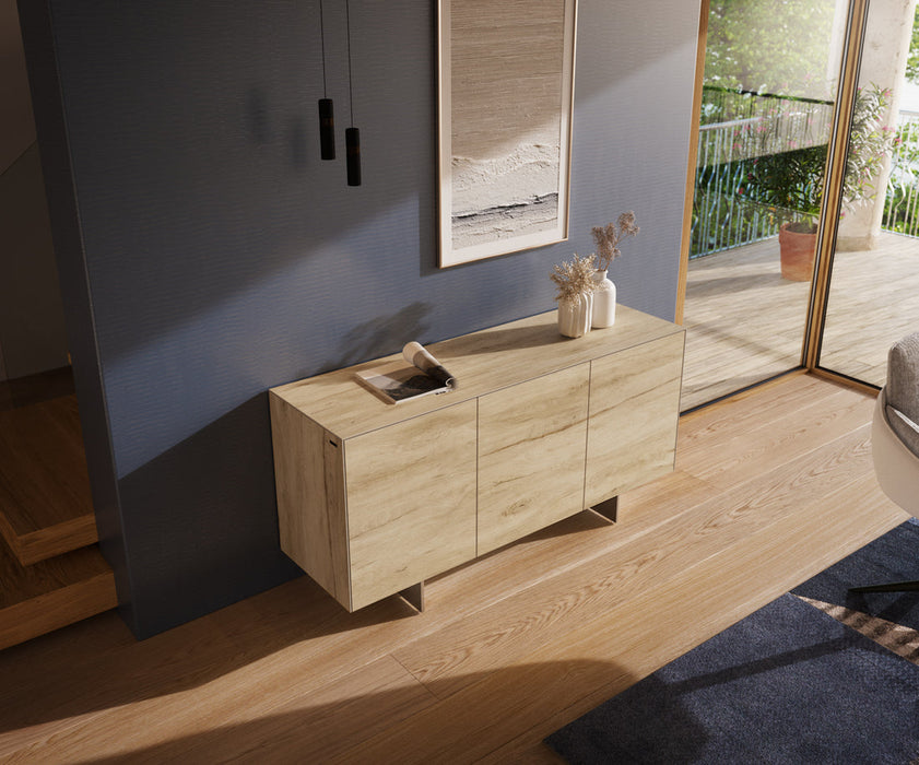 Sideboard Cuor 150cm Ceramic Sabbia Oak 3 Doors Narrow Feet Silver