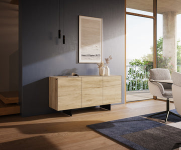 Sideboard Cuor 150cm Ceramic Sabbia Oak 3 Doors Narrow Feet Black