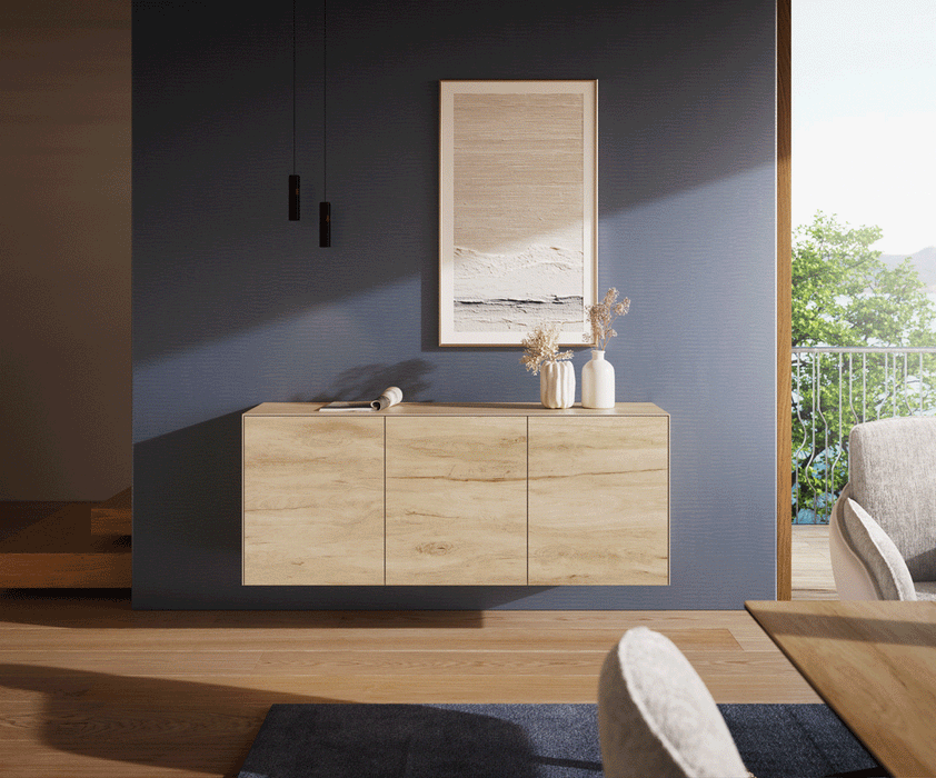 Floating Sideboard Cuor 150cm Ceramic Sabbia Oak 3 Doors