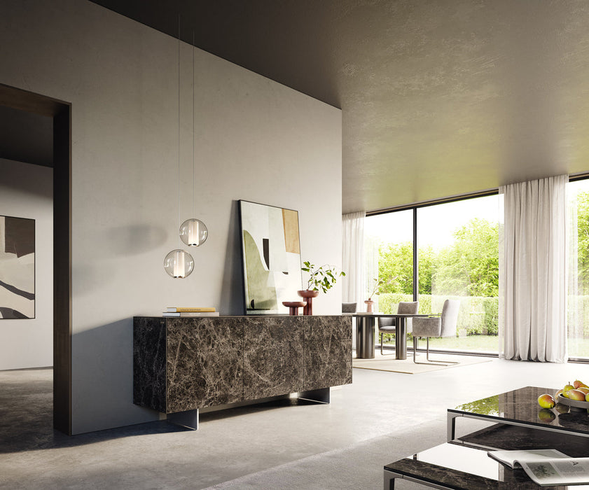 Sideboard Cuor 180cm Ceramic Emperador Extra Lucidato 2 Doors 3 Drawers Narrow Feet Silver