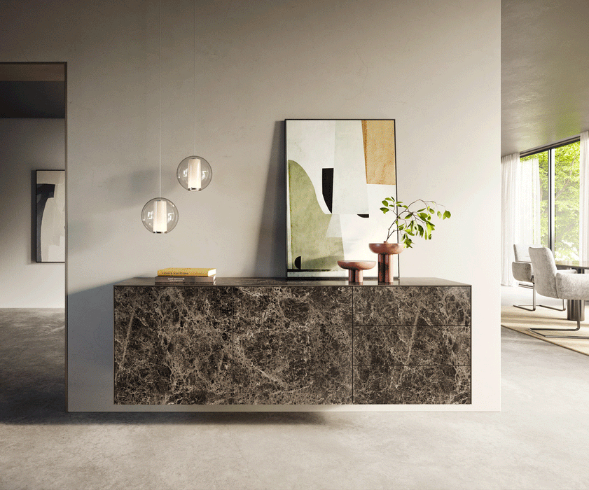 Floating Sideboard Cuor 180cm Ceramic Emperador Extra Lucidato 2 Doors 3 Drawers