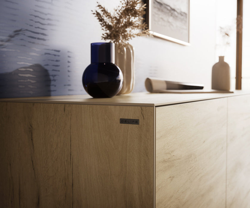 Sideboard Cuor 180cm Ceramic Sabbia Oak 2 Doors 3 Drawers Narrow Feet Black