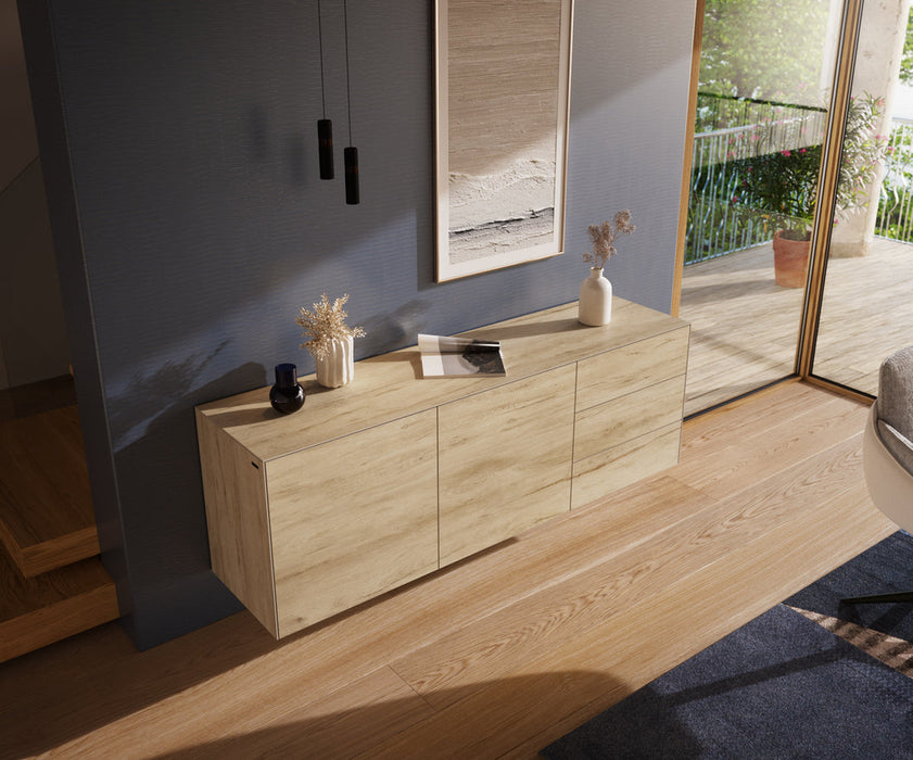 Floating Sideboard Cuor 180cm Ceramic Sabbia Oak 2 Doors 3 Drawers