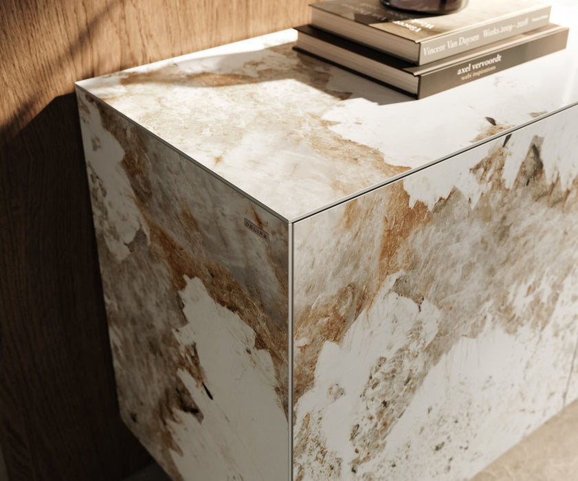 Sideboard Cuor 180cm Ceramic Minas Melange 2 Doors 3 Drawers Narrow Feet Silver