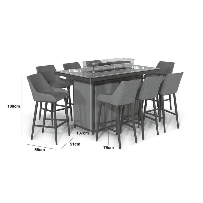 Outdoor Fabric Regal 8 Seat Rectangular Bar Set with Fire Pit Table