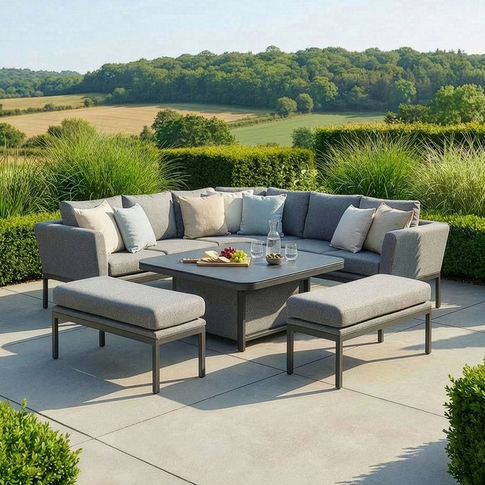 Outdoor Fabric Pulse Deluxe Square Corner Dining Set with Rising Table