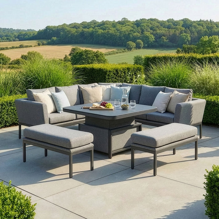 Outdoor Fabric Pulse Deluxe Square Corner Dining Set with Rising Table