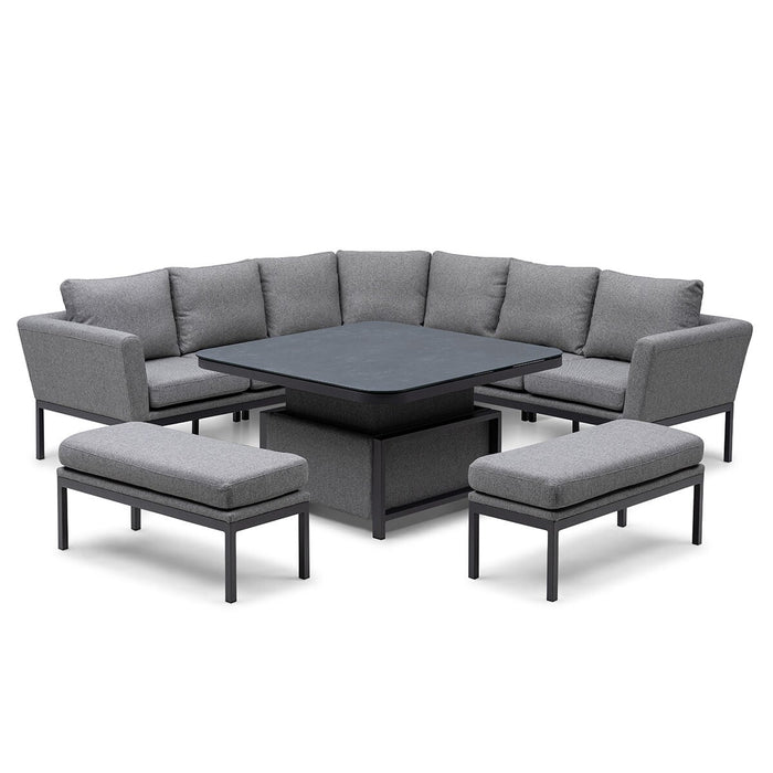 Outdoor Fabric Pulse Deluxe Square Corner Dining Set with Rising Table
