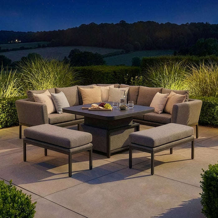 Outdoor Fabric Pulse Deluxe Square Corner Dining Set with Rising Table