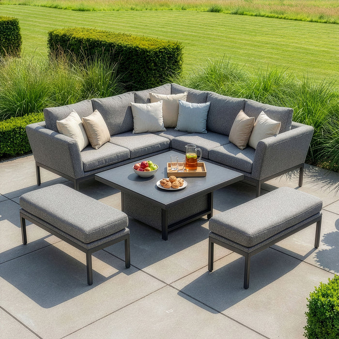 Outdoor Fabric Pulse Square Corner Dining Set with Rising Table