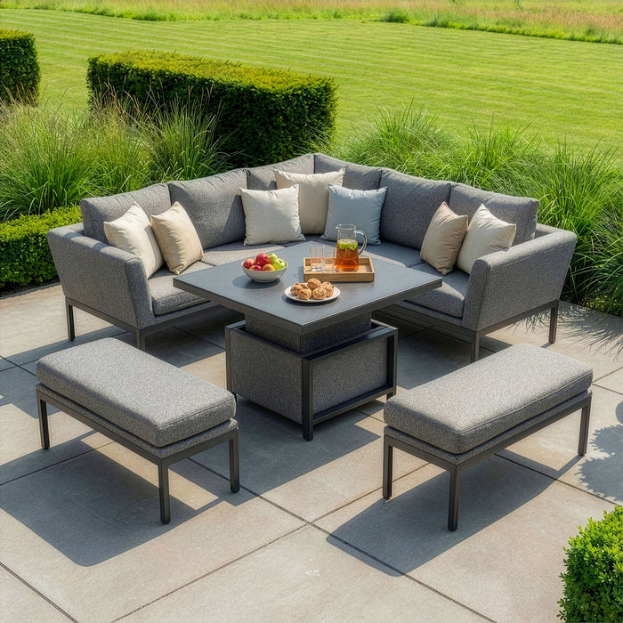 Outdoor Fabric Pulse Square Corner Dining Set with Rising Table