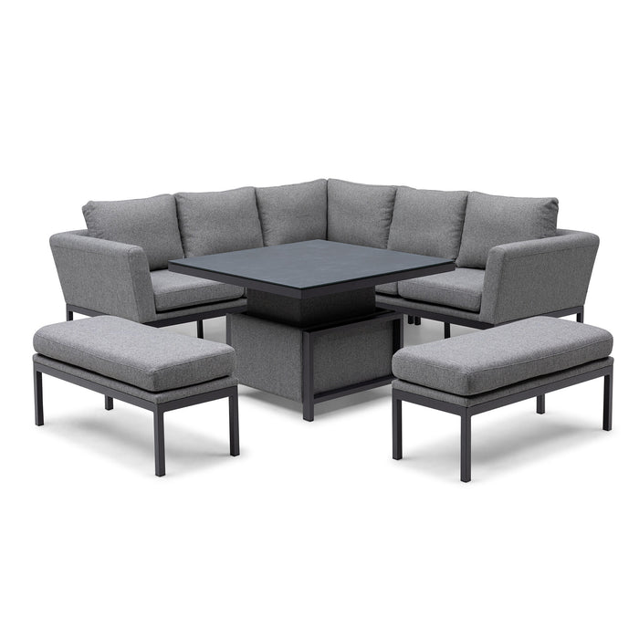 Outdoor Fabric Pulse Square Corner Dining Set with Rising Table
