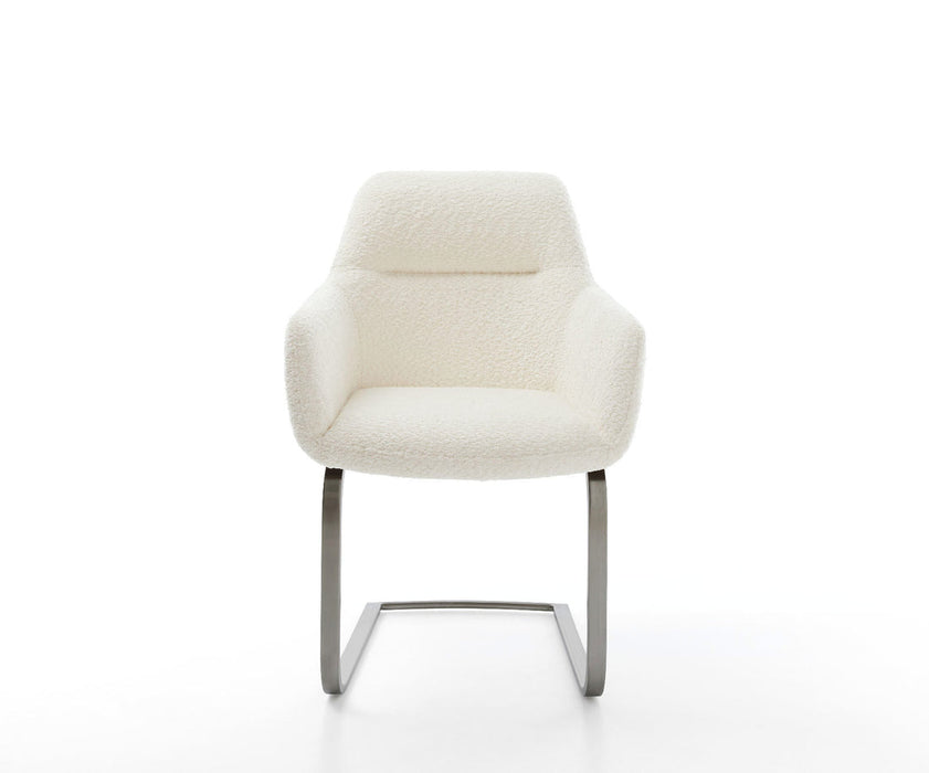 Dining Chair Pejo Bouclé White Cantilever Flat Base Graphite Pocket Springs