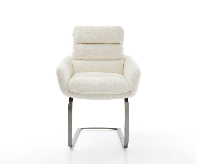 Dining Chair Abelia Bouclé White Cantilever Flat Base Graphite