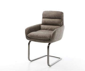 Dining Chair Abelia Microfiber Taupe Vintage Cantilever Flat Base Graphite