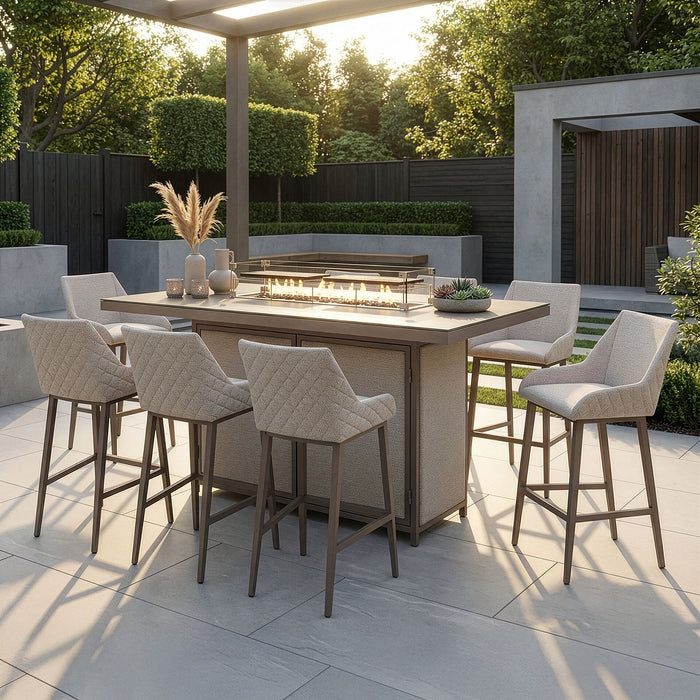 Outdoor Fabric Regal 8 Seat Rectangular Bar Set with Fire Pit Table
