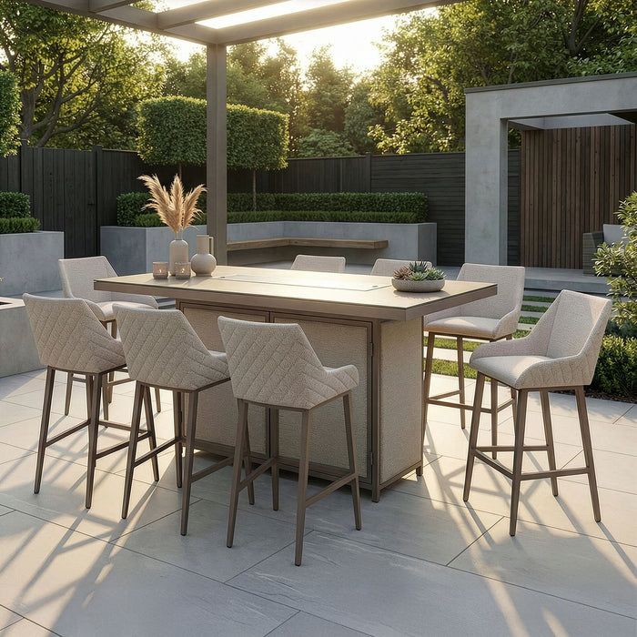 Outdoor Fabric Regal 8 Seat Rectangular Bar Set with Fire Pit Table