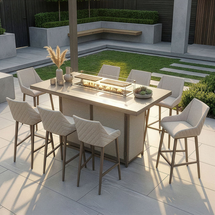Outdoor Fabric Regal 8 Seat Rectangular Bar Set with Fire Pit Table
