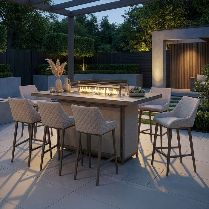 Outdoor Fabric Regal 8 Seat Rectangular Bar Set with Fire Pit Table