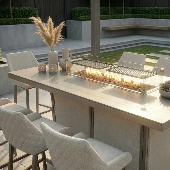 Outdoor Fabric Regal 8 Seat Rectangular Bar Set with Fire Pit Table