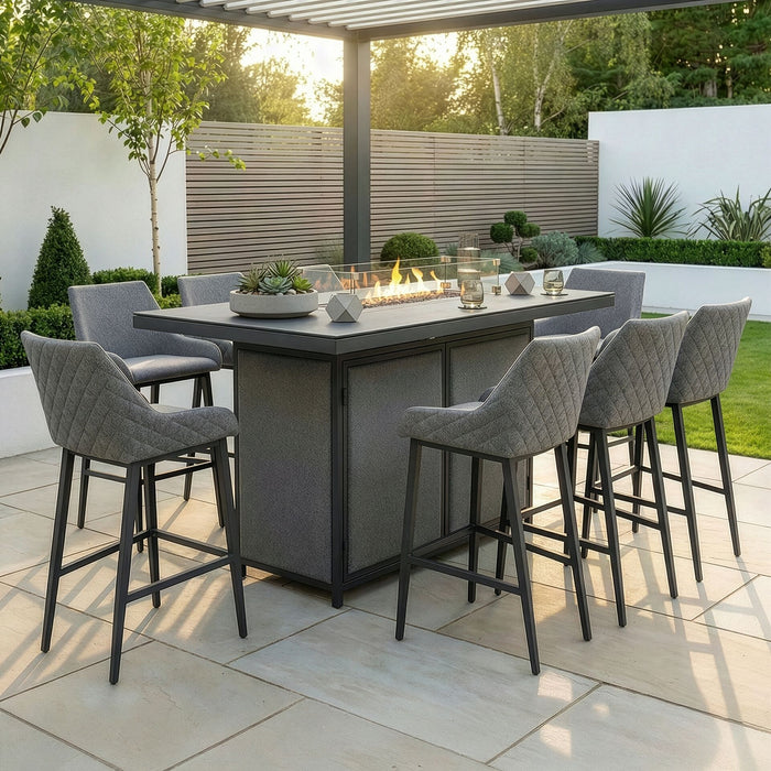 Outdoor Fabric Regal 8 Seat Rectangular Bar Set with Fire Pit Table