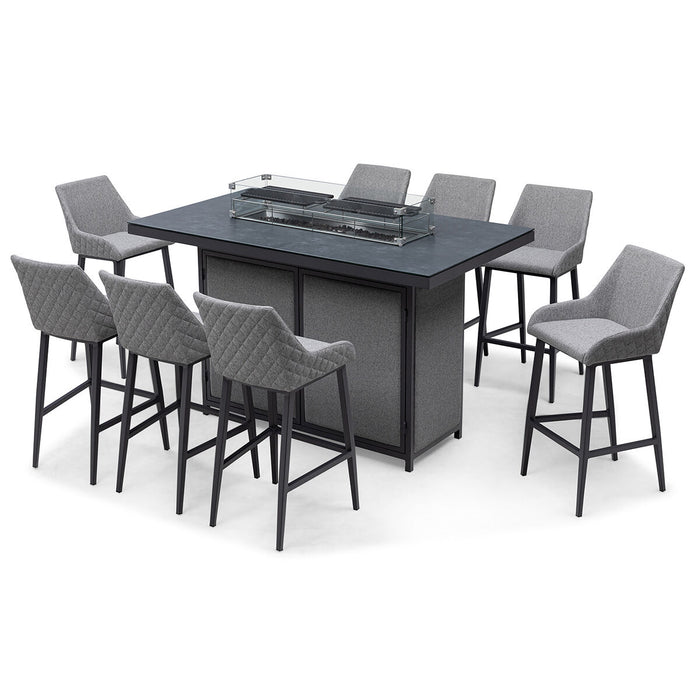 Outdoor Fabric Regal 8 Seat Rectangular Bar Set with Fire Pit Table