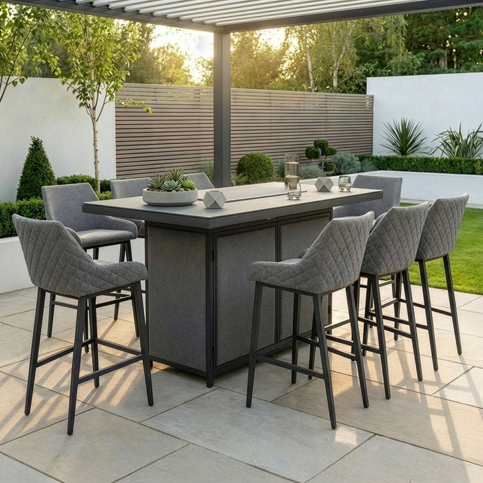 Outdoor Fabric Regal 8 Seat Rectangular Bar Set with Fire Pit Table