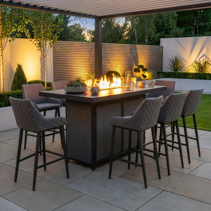 Outdoor Fabric Regal 8 Seat Rectangular Bar Set with Fire Pit Table