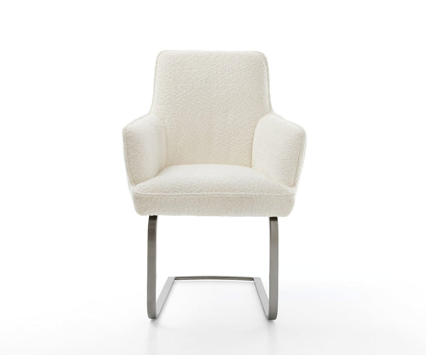 Dining Chair Heira Bouclé White Cantilever Flat Base Graphite Pocket Springs