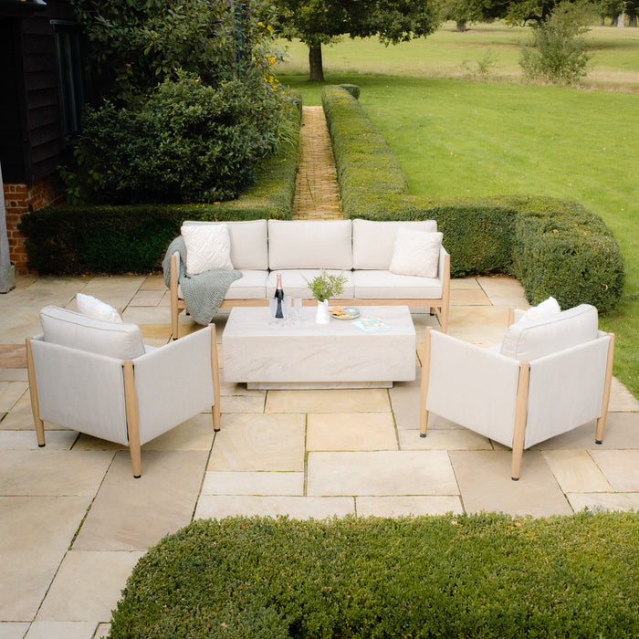 Burford 3 Seat Aluminium Sofa Set with Rectangular Marble Effect Coffee Table - Almond