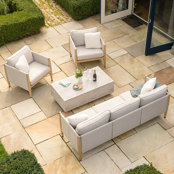 Burford 3 Seat Aluminium Sofa Set with Rectangular Marble Effect Coffee Table - Almond
