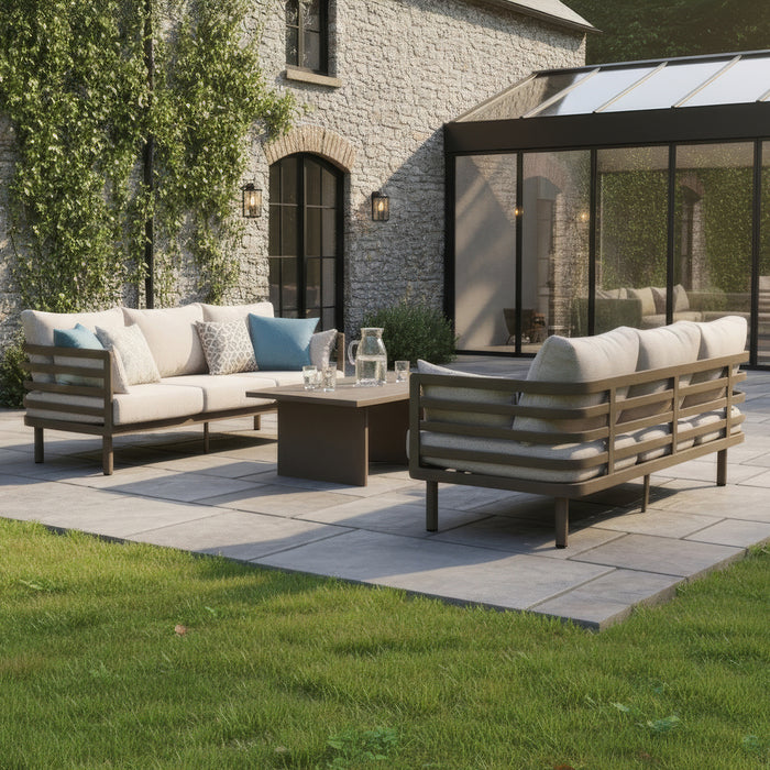 Metro Aluminium 3 Seat Garden Sofa Set with Rectangular Coffee Table - CafÃ© Almond