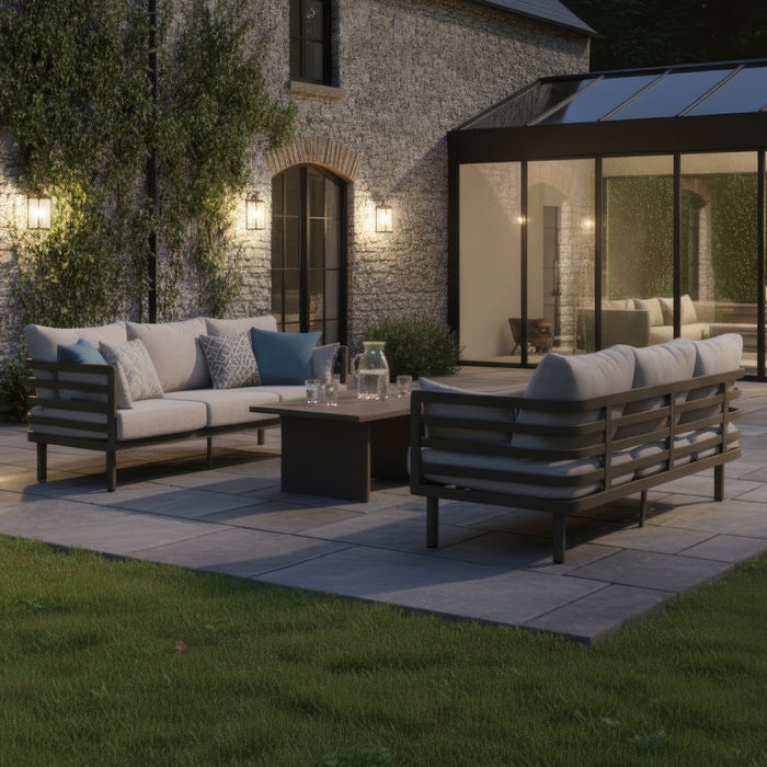 Metro Aluminium 3 Seat Garden Sofa Set with Rectangular Coffee Table - CafÃ© Almond