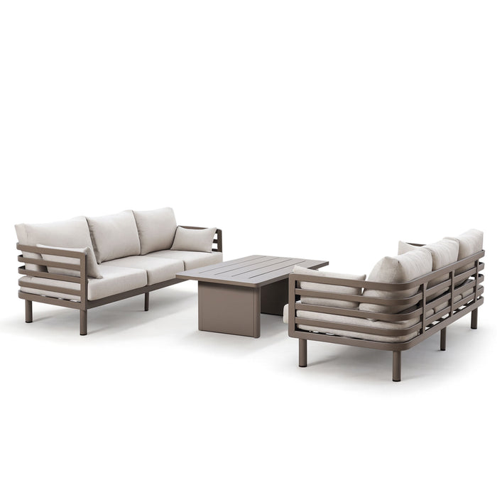 Metro Aluminium 3 Seat Garden Sofa Set with Rectangular Coffee Table - Caf Almond