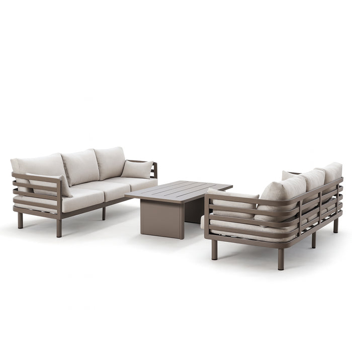 Metro Aluminium 3 Seat Garden Sofa Set with Rectangular Coffee Table - CafÃ© Almond