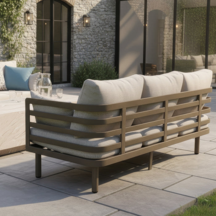 Metro Aluminium 3 Seat Garden Sofa Set with Rectangular Stone Coffee Table - CafÃ© Almond