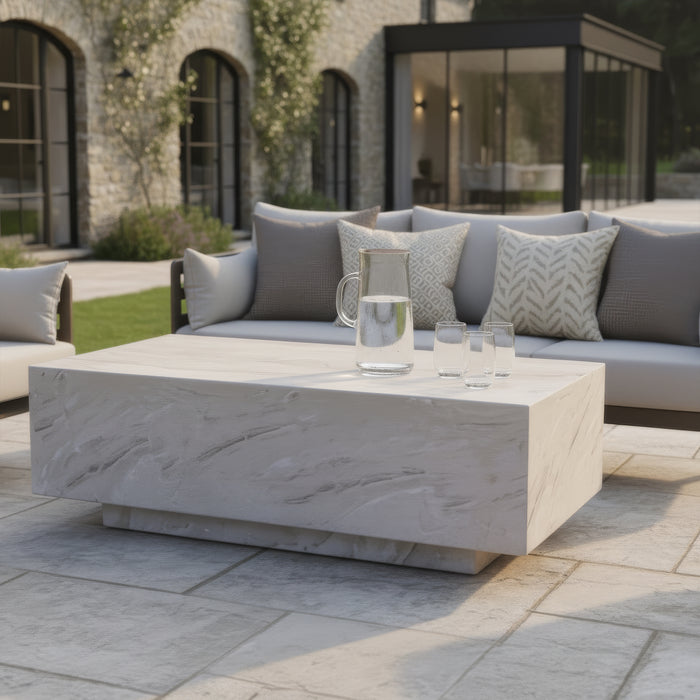 Metro Aluminium 3 Seat Garden Sofa Set with Rectangular Stone Coffee Table - CafÃ© Almond
