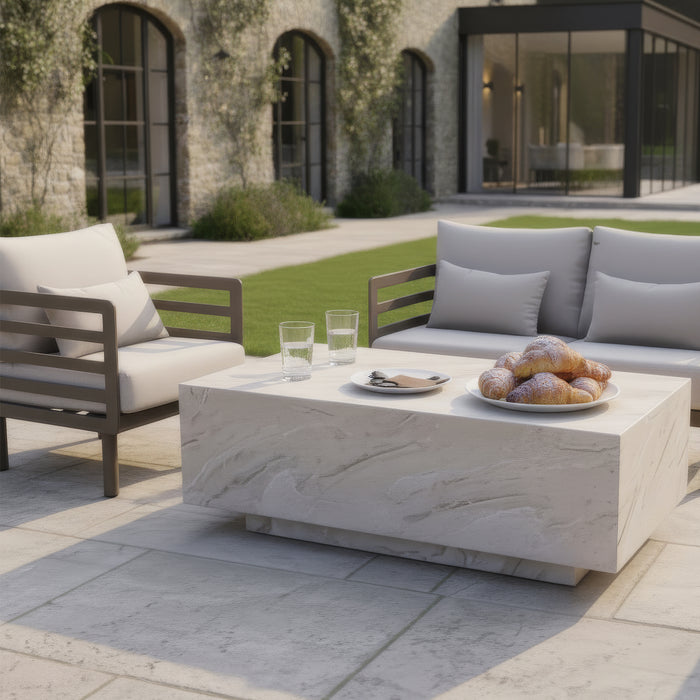 Metro Aluminium 2 Seat Sofa Set with Armchairs & Rectangular Stone Coffee Table - CafÃ© Almond