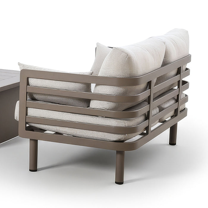 Metro Aluminium 2 Seat Sofa Set with Armchairs & Rectangular Stone Coffee Table - Caf Almond
